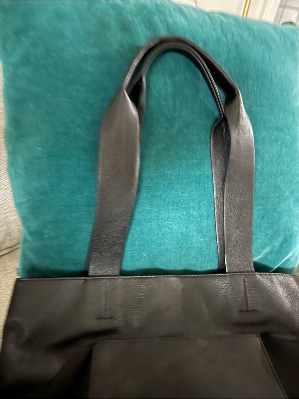 Universal Thread Black VeganLeather Tote with Front Pocket and Long Straps - Picture 5 of 9